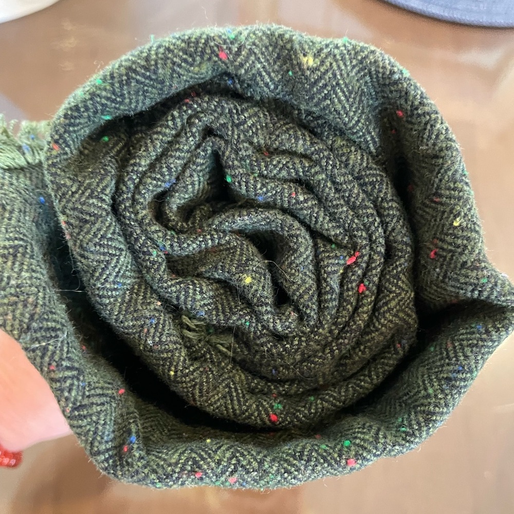 Green & Black Herringbone Wool Blanket Scarf